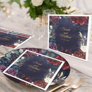 Burgundy Navy Wedding 8" Square Dinner Napkins