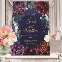 Burgundy Navy Wedding Invitation