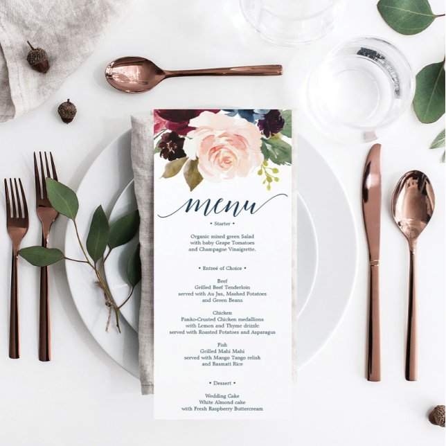 Burgundy Navy Wedding Menu and Thank You Card (Creator Uploaded)