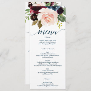 Burgundy Navy Wedding Menu and Thank You Invitation