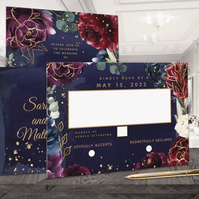 Burgundy Navy Wedding No Meal Choice RSVP (Creator Uploaded)