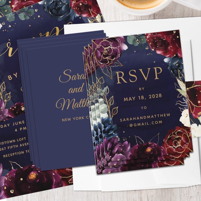 Burgundy Navy Wedding Online RSVP Card (Creator Uploaded)