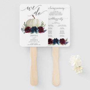 Burgundy Navy Wedding Program Fan Loving Memory