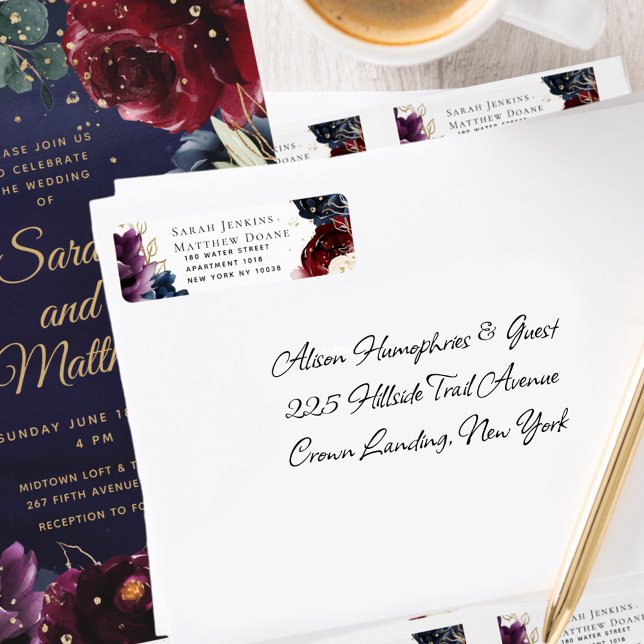 Burgundy Navy Wedding Return Address Label (Creator Uploaded)