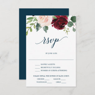 Burgundy Navy Wedding RSVP Card
