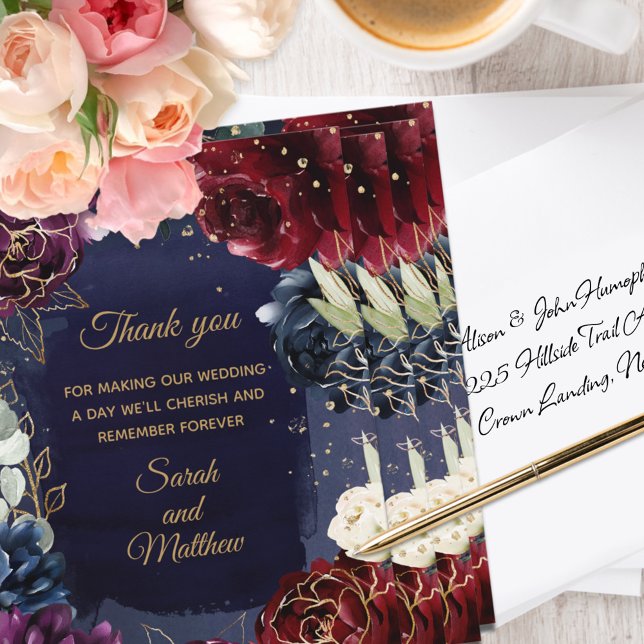 Burgundy Navy Wedding Thank You Card (Creator Uploaded)