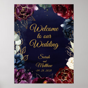 Burgundy Navy Welcome To Our Wedding 18x24" Poster
