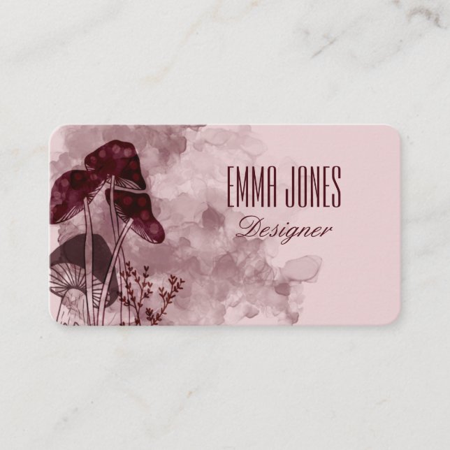 Burgundy Neon Mushrooms   Business Card (Front)