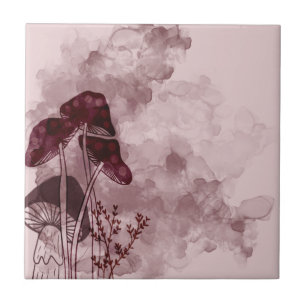 Burgundy Neon Mushrooms  Tile