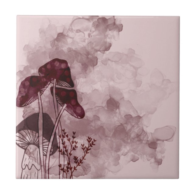 Burgundy Neon Mushrooms  Tile (Front)