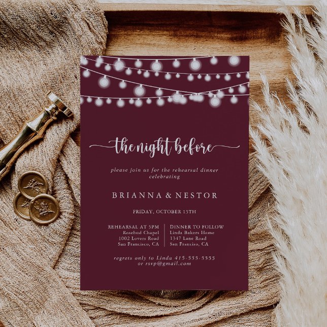 Burgundy Night Before Rehearsal Dinner  Invitation (Creator Uploaded)