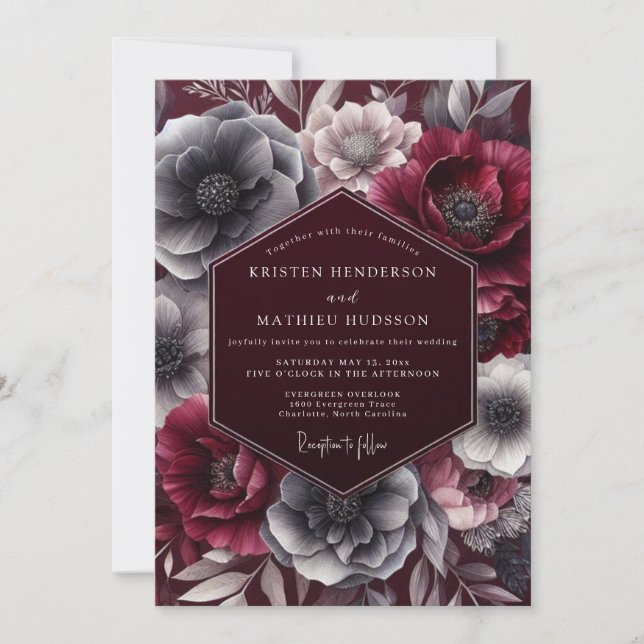 Burgundy Noir Floral Wedding Invitation (Front)