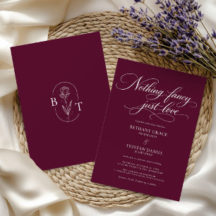 Burgundy Nothing Fancy Just Love Wedding Script Invitation