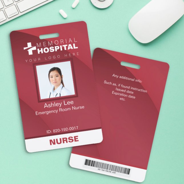 Burgundy Nurse ID Badge with Photo & Barcode (Creator Uploaded)