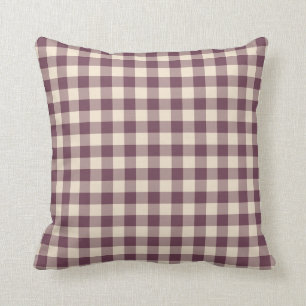 Burgundy Off-White Gingham Pattern Cushion