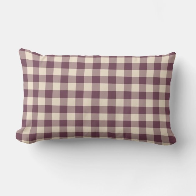 Burgundy Off-White Gingham Pattern Lumbar Cushion (Front)