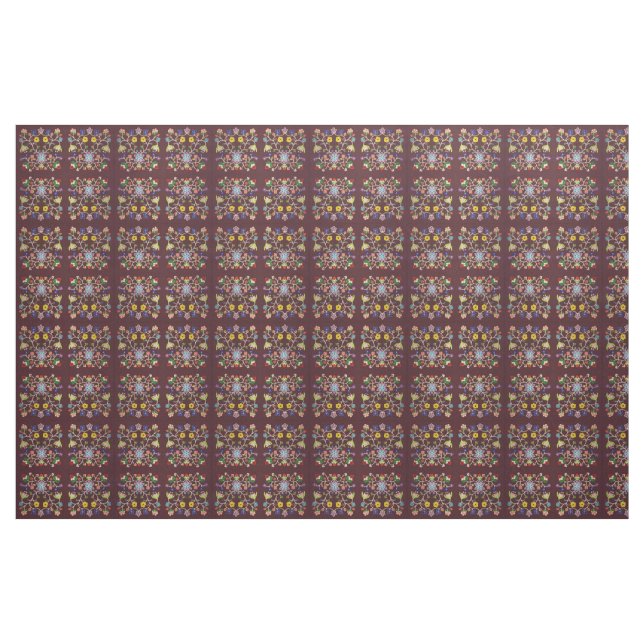 Burgundy Ojibwe Floral Pattern Fabric (Yard)
