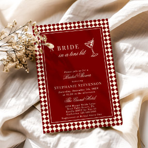 Burgundy Old Money Chequered Martini Bridal Shower Invitation