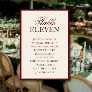 Burgundy Old Money Timeless Wedding Seating Chart Table Number