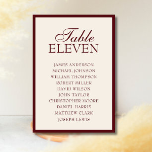 Burgundy Old Money Wedding Seating Chart Table Number