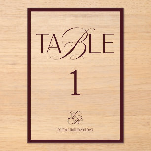 Burgundy Old Money Wedding Table Number