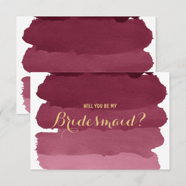 Burgundy ombre watercolor be my Bridesmaid Invitation (Front/Back)