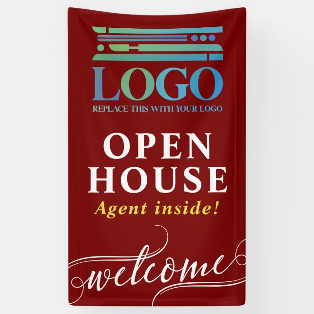 Burgundy Open House Realtor Logo Welcome Banner (Vertical)