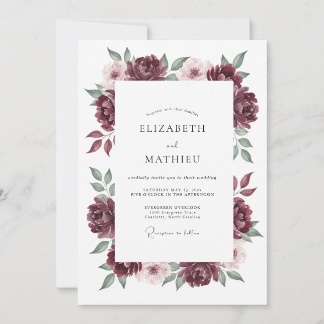 Burgundy Opulent Autumn Wedding Invitation (Front)