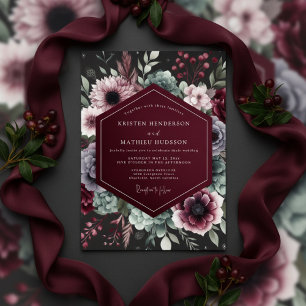 Burgundy Opulent Bloom Wedding Invitation