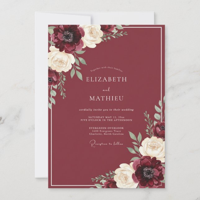 Burgundy Opulent Fall Wedding Invitation (Front)
