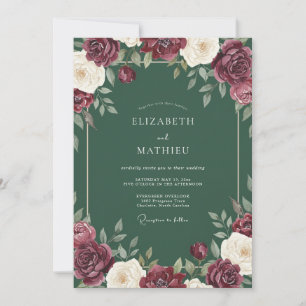Burgundy Opulent Floral Romance Wedding Invitation