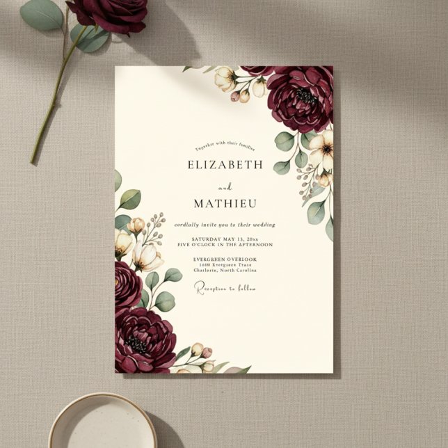 Burgundy Opulent Floral Wedding Invitation (Creator Uploaded)