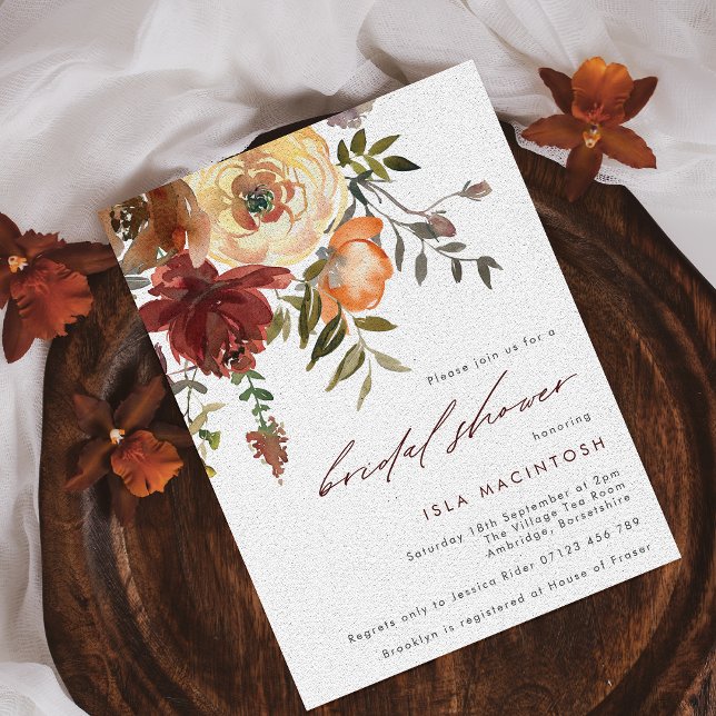 Burgundy & Orange Autumn Florals Bridal Shower Invitation (Creator Uploaded)