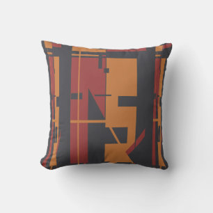 Burgundy Orange Black Bold Southwest Abstract Cushion