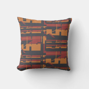 Burgundy Orange Black Uneven Southwest Art Look   Cushion