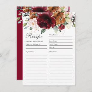 Burgundy Orange Blush Floral Recipe For Bride Card