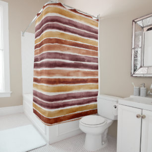 Burgundy Orange Cream Stripes Shower Curtain