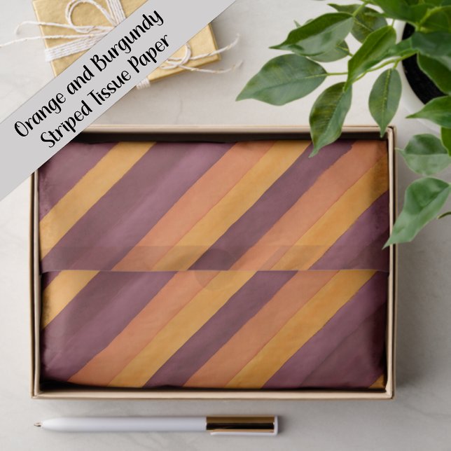 Burgundy Orange Diagonal Striped Tissue Paper (Orange and burgundy striped gift tissue paper)
