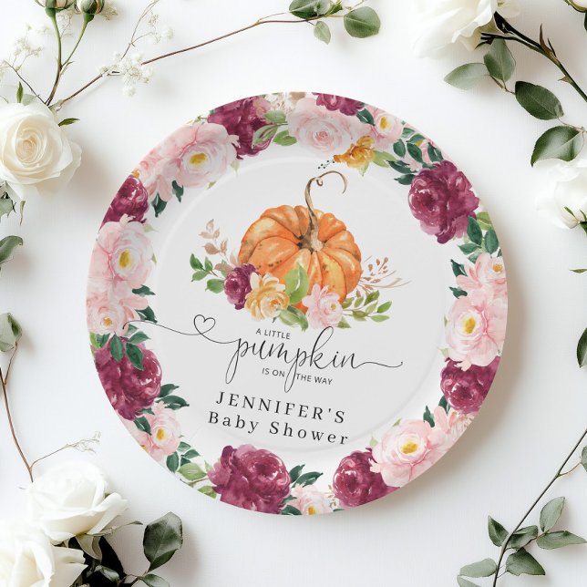 Burgundy orange fall little pumpkin paper plate (Creator Uploaded)