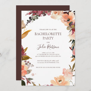 Burgundy Orange Floral Bachelorette Party Invitation