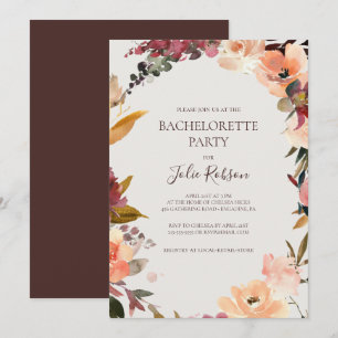 Burgundy Orange Floral   Beige Bachelorette Party Invitation
