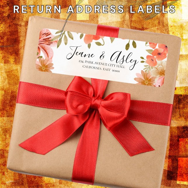 Burgundy  orange floral beige return address label (Creator Uploaded)