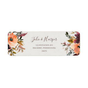 Burgundy Orange Floral Beige Return Address Label
