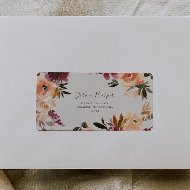 Burgundy Orange Floral | Beige RSVP Address labels (Creator Uploaded)