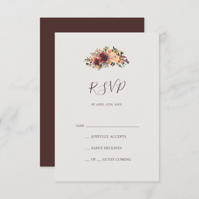 Burgundy Orange Floral | Beige RSVP Card (Front/Back)