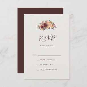 Burgundy Orange Floral Beige RSVP Card