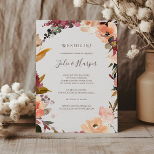Burgundy Orange Floral   Beige Vow Renewal Invitation