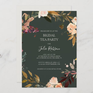 Burgundy Orange Floral   Green Bridal Tea Party Invitation