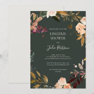 Burgundy Orange Floral Green Lingerie Shower Invitation