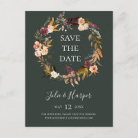 Burgundy Orange Floral Green Save The Date Invitat
